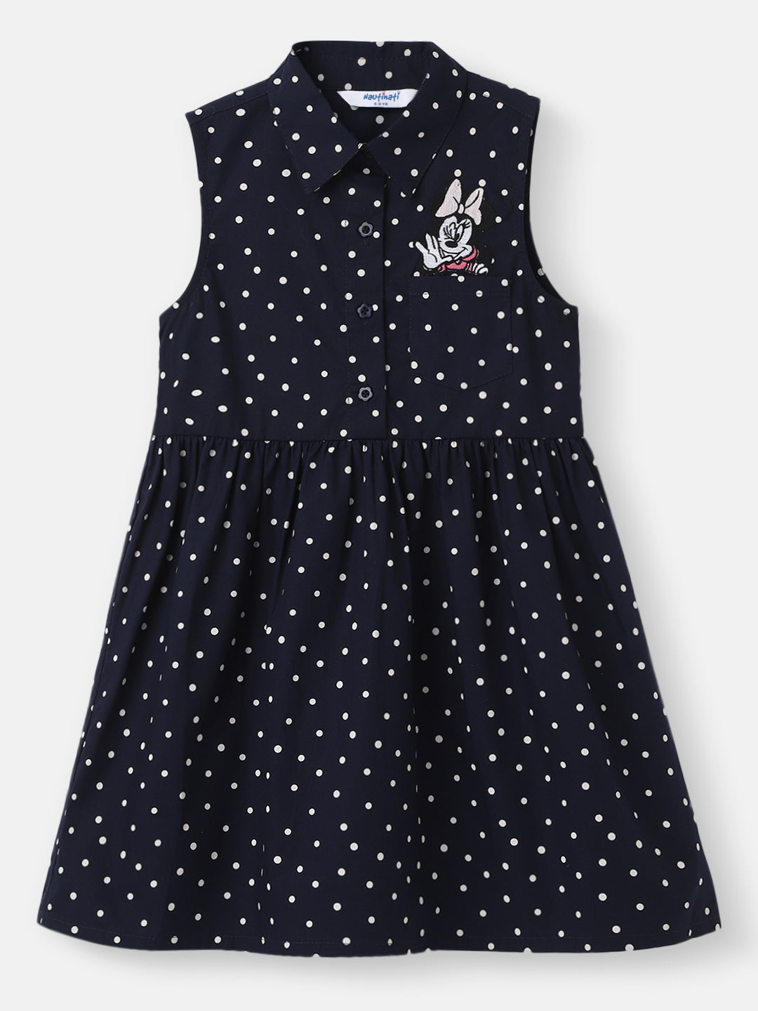 Nautinati Girls' Cotton Minnie Embroidery Collared Shirt Dress
