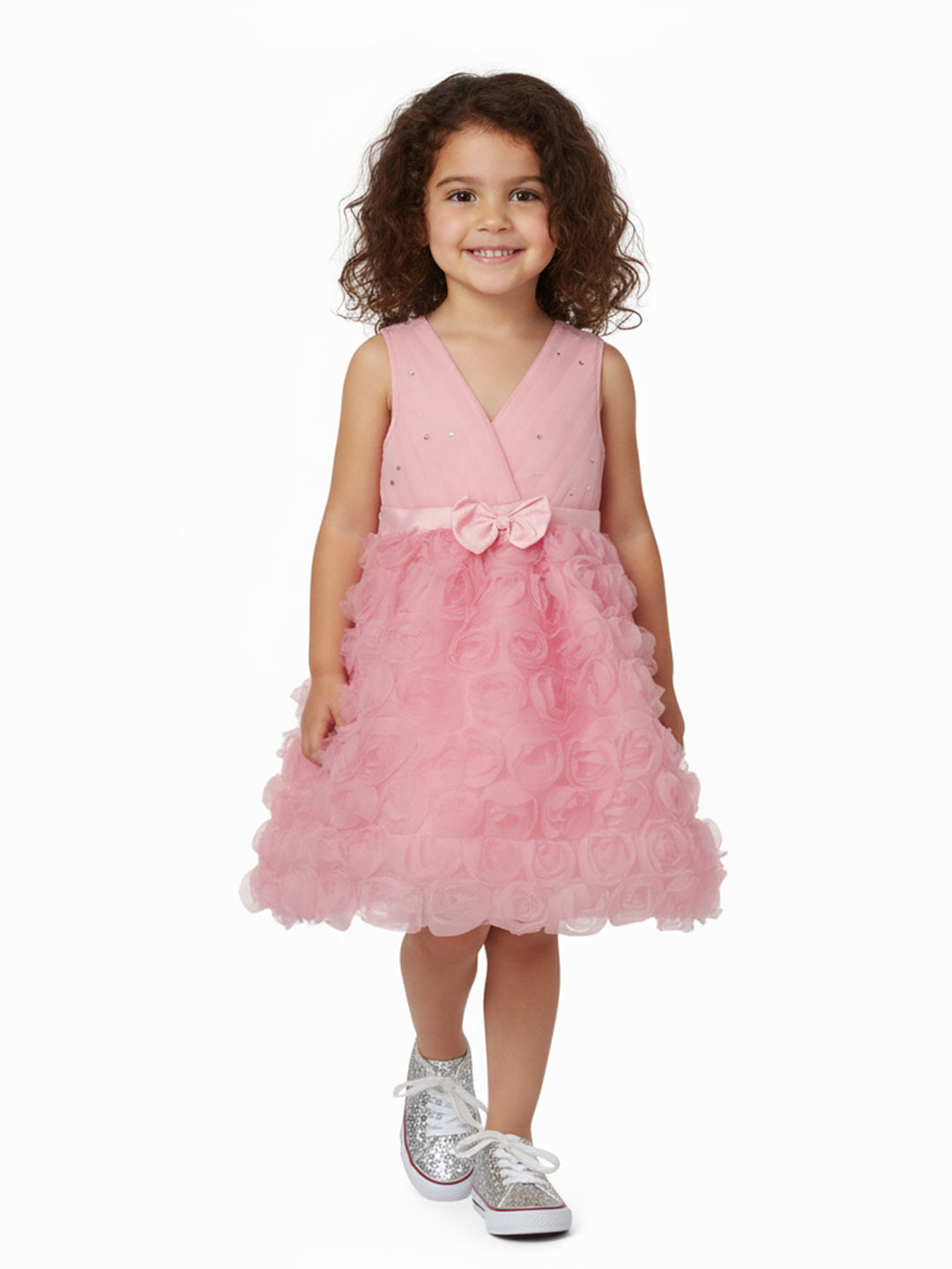 Nautinati Girls' Party Frock With Roses and Pearl Embellishment