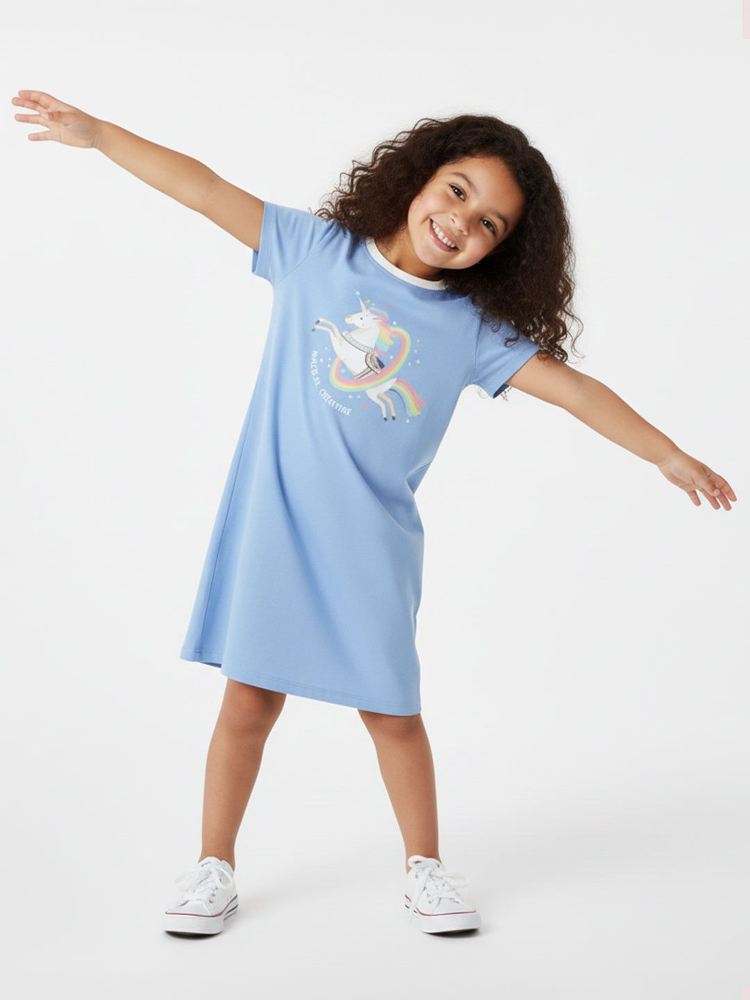 Nautinati Girls' Cotton Unicorn Sticker Print T-shirt Dress