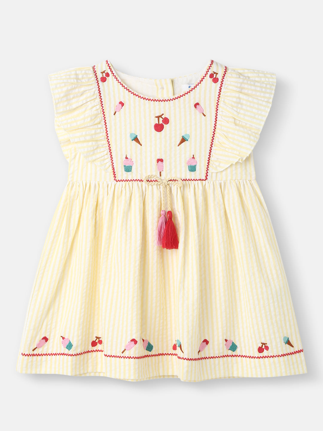 Nautinati Girls' Cotton Embroidered Woven Frock