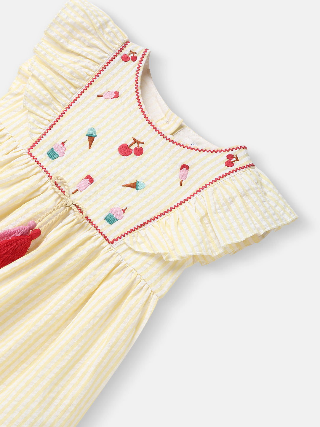 Nautinati Girls' Cotton Embroidered Woven Frock