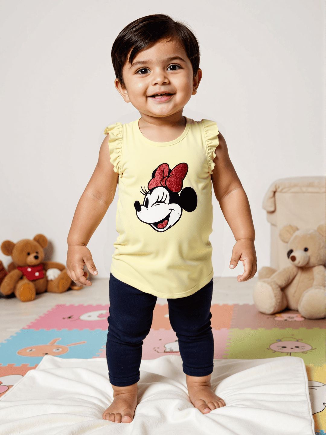 Nautinati Girls' Cotton Minnie Mouse Glitter Print T-shirt