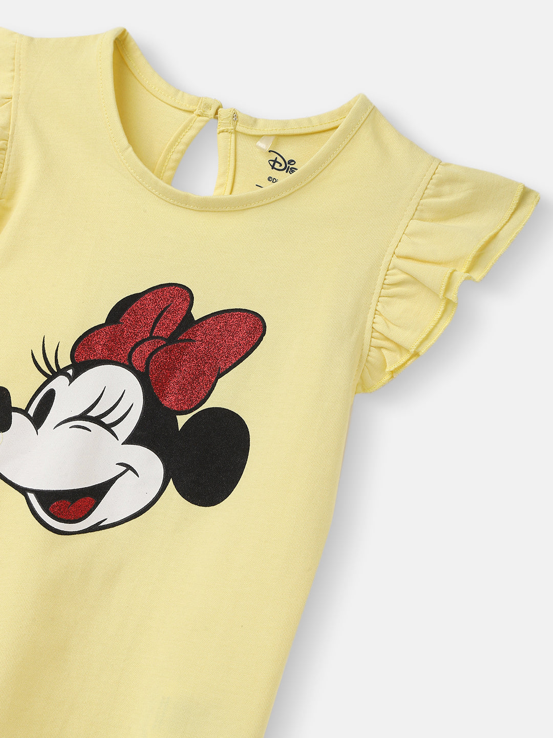 Nautinati Girls' Cotton Minnie Mouse Glitter Print T-shirt