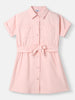 Girls Solid Shirt Collar Dress |Kimono Sleeves | Comes with Belt | 2-10 Years