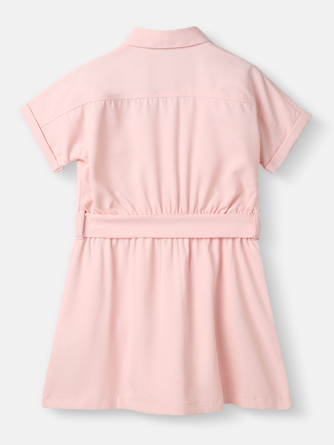 Girls Solid Shirt Collar Dress |Kimono Sleeves | Comes with Belt | 2-10 Years