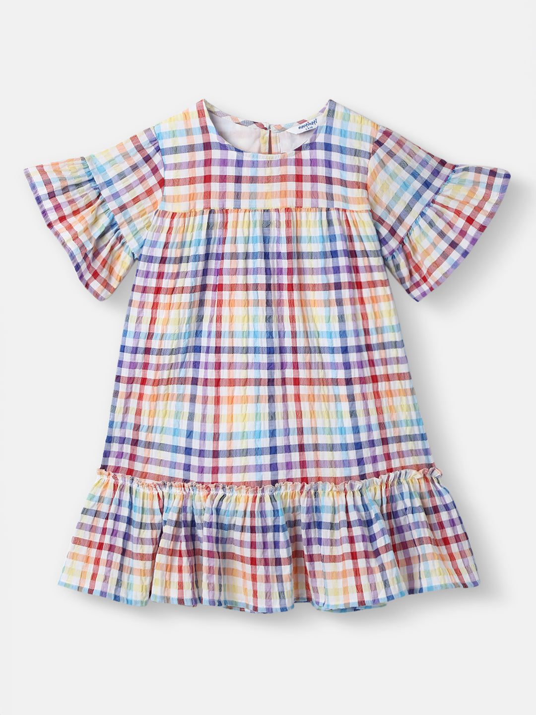 Nautinati Girls Cotton Gingham Top|Flared Sleeves| Age 2 - 10 Years