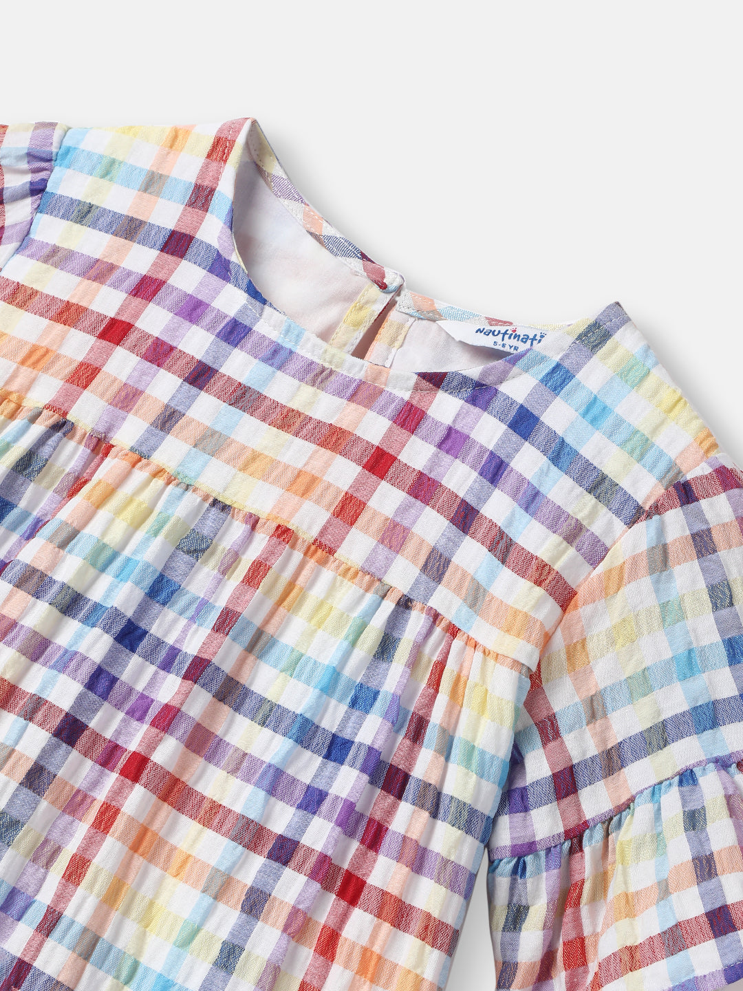 Nautinati Girls Cotton Gingham Top|Flared Sleeves| Age 2 - 10 Years