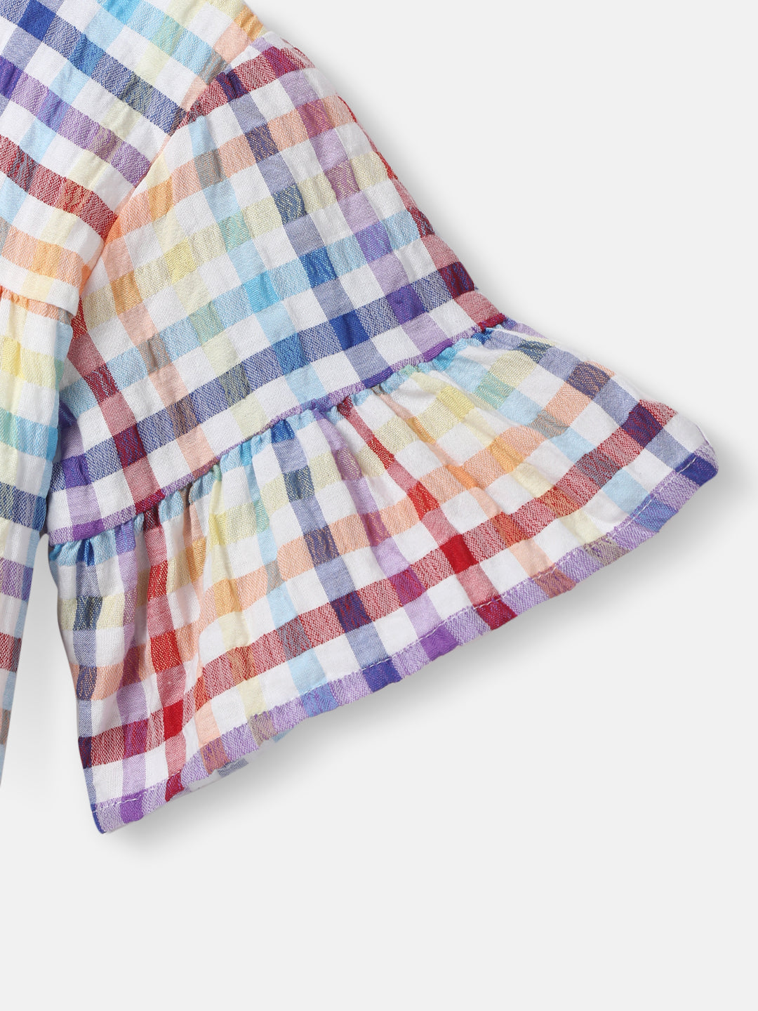 Nautinati Girls Cotton Gingham Top|Flared Sleeves| Age 2 - 10 Years