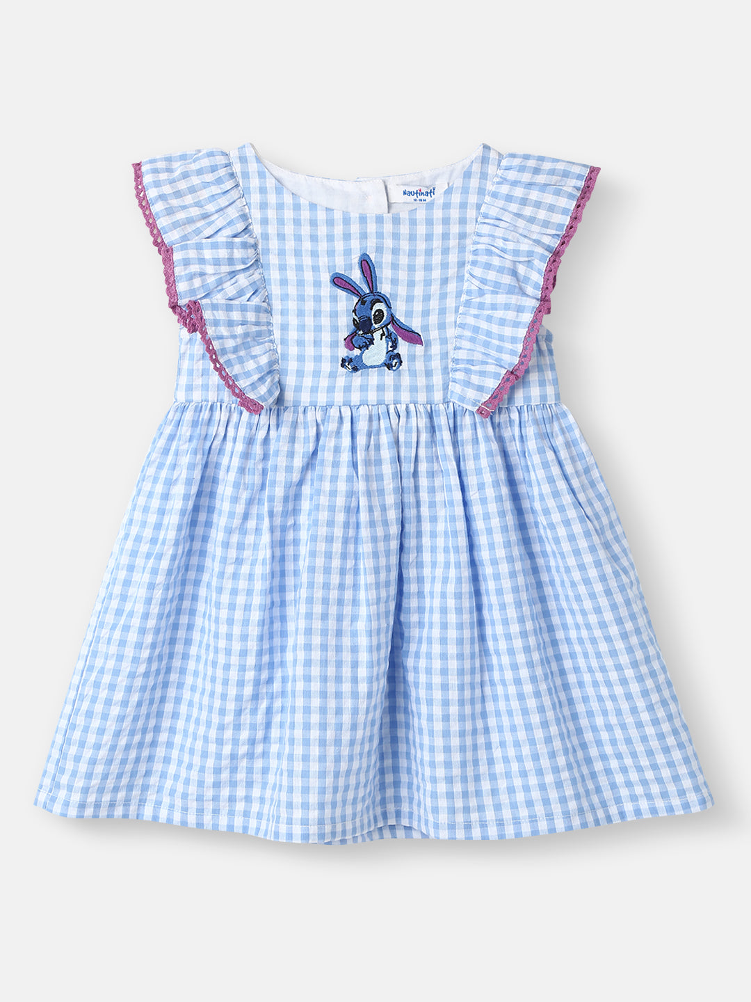 Nautinati Girls' Cotton and Pleated Fabric Minnie Mouse Applique Dress