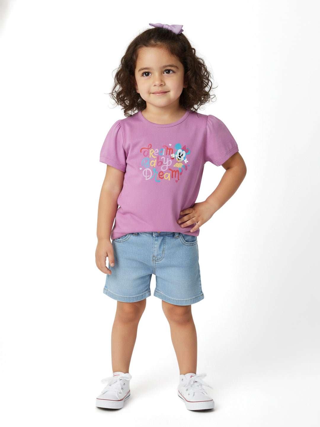 Nautinati Girls' Minnie Mouse Graphic Cotton Top | Half Sleeves | Age 12-18M