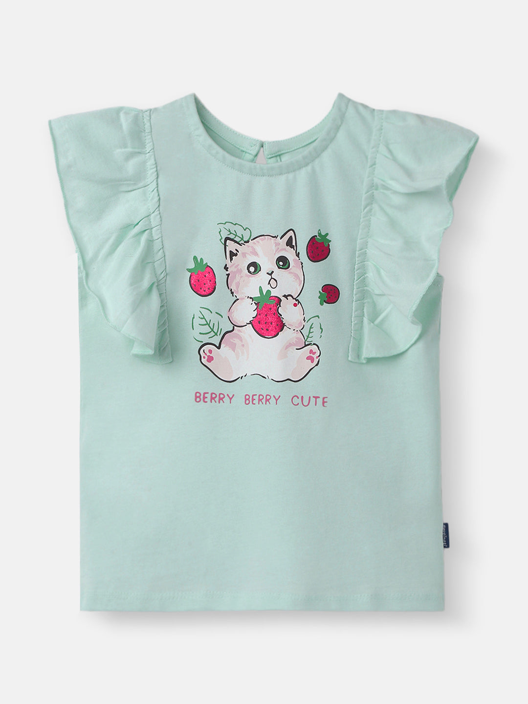 Nautinati Girls' Berry Cute Kitten Graphic Cotton Top | Sleeveless | Age 12-18M