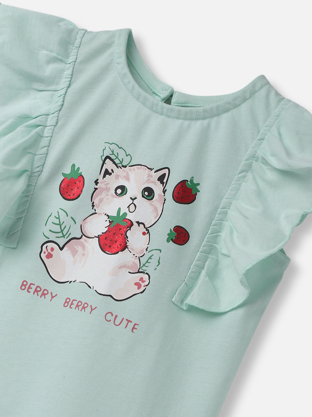 Nautinati Girls' Berry Cute Kitten Graphic Cotton Top | Sleeveless | Age 12-18M