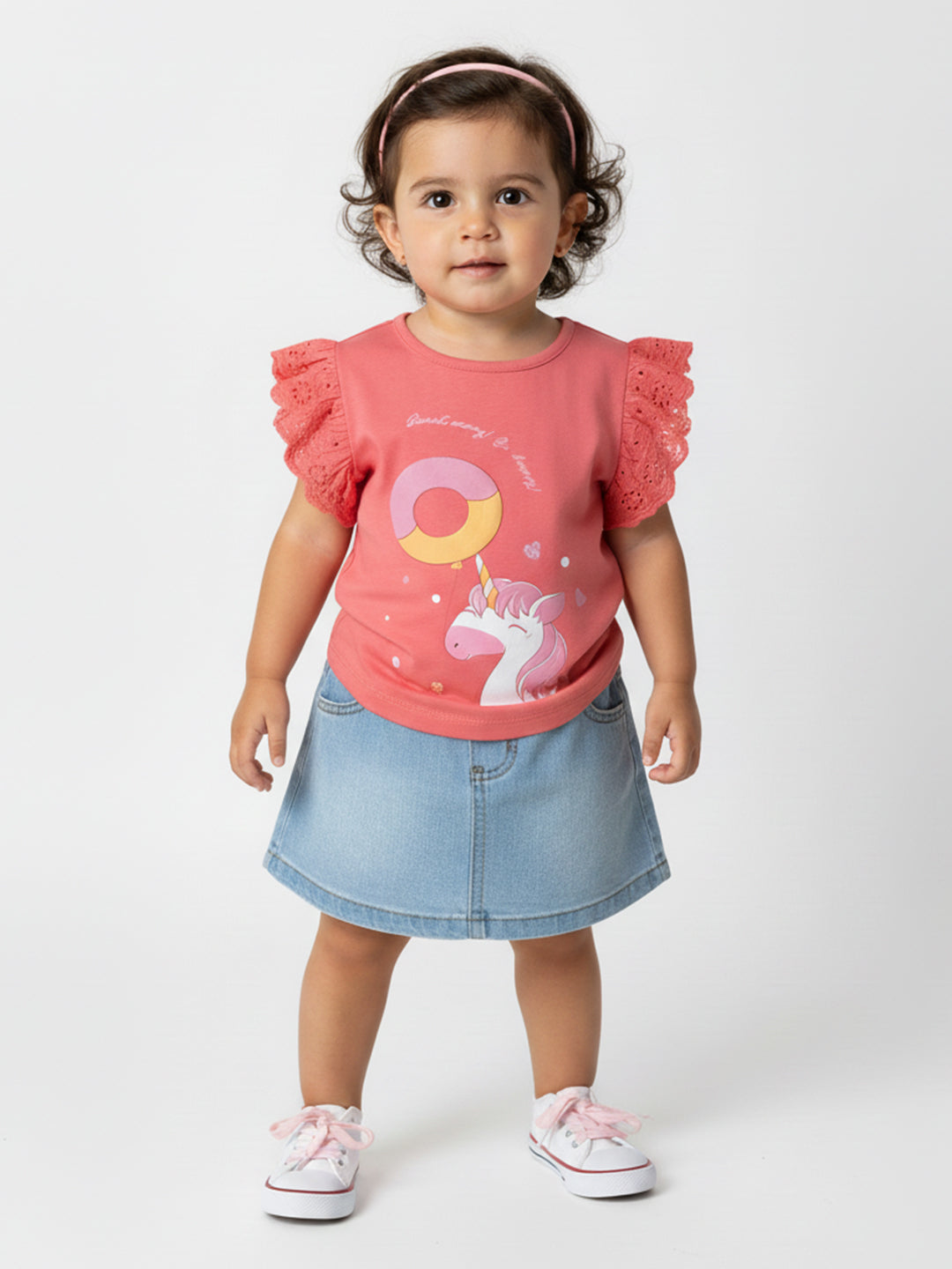 Nautinati Girls' Cotton Top| Donut Puff Print| Age 0 - 2 Years