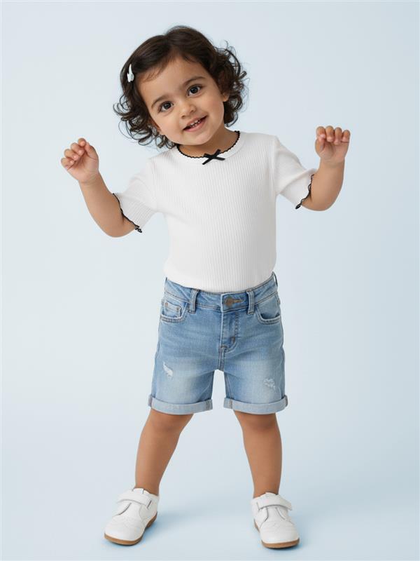 Nautinati Girls' White Babydoll Cotton Tee with Black Trim | Age 12-18M