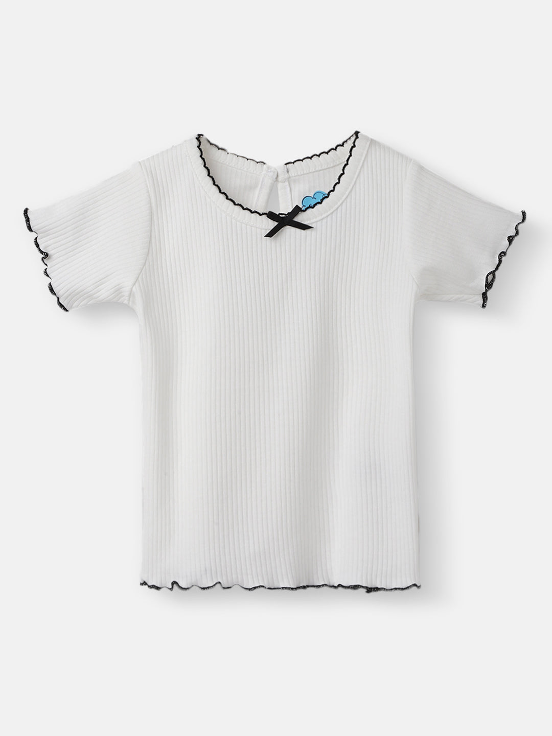 Nautinati Girls' White Babydoll Cotton Tee with Black Trim | Age 12-18M