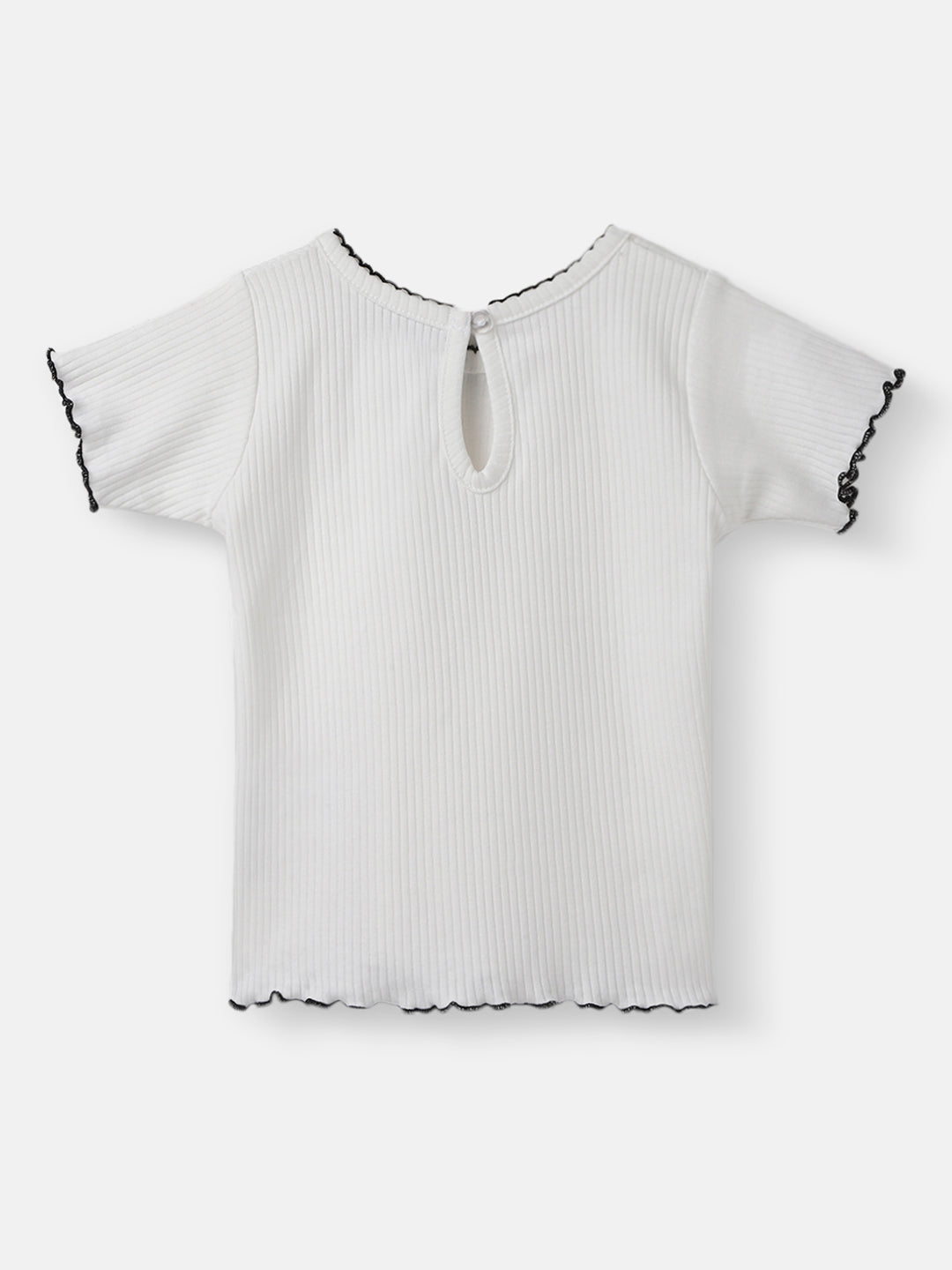 Nautinati Girls' White Babydoll Cotton Tee with Black Trim | Age 12-18M