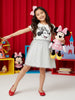 Nautinati Girls' Cotton & Mesh Partywear Sequinned A-line Flared Dress with Disney Mickey Mouse & Polka Dot Print