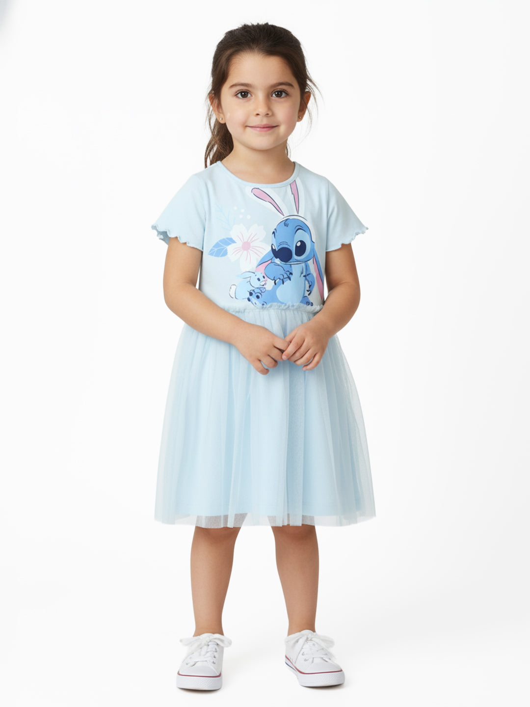 Nautinati Girls' Lilo & Stitch Graphic Mesh Dress | Half Sleeves | Age 5-6 Years