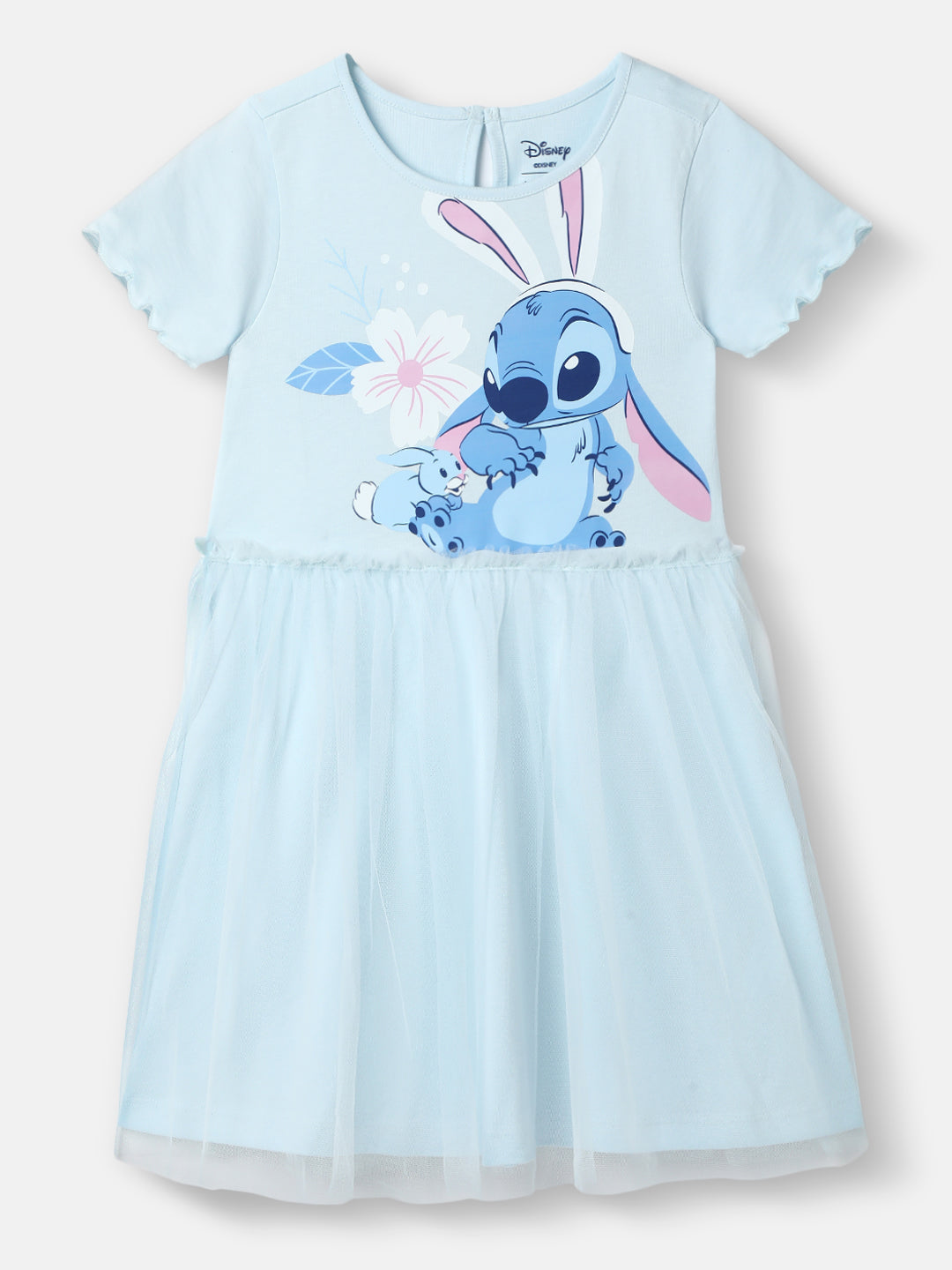 Nautinati Girls' Lilo & Stitch Graphic Mesh Dress | Half Sleeves | Age 5-6 Years