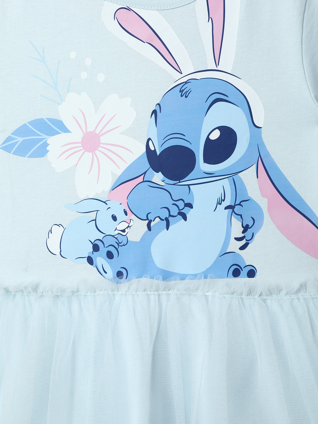 Nautinati Girls' Lilo & Stitch Graphic Mesh Dress | Half Sleeves | Age 5-6 Years