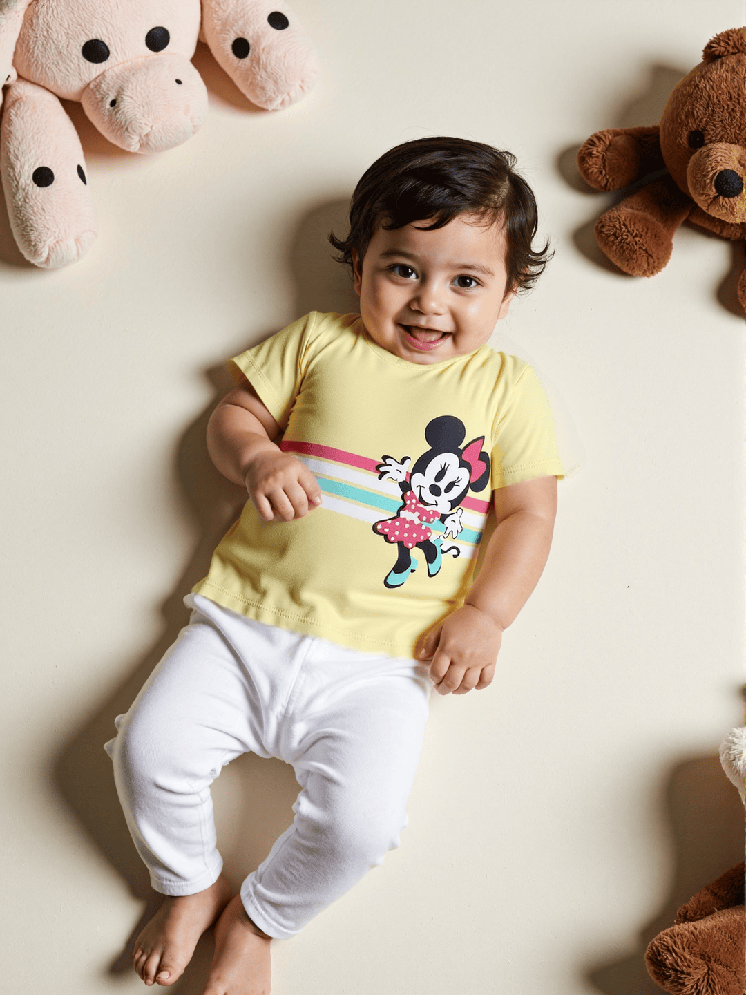 Nautinati Girls' Minnie Mouse Graphic Cotton Top | Half Sleeves | Age 12-18M