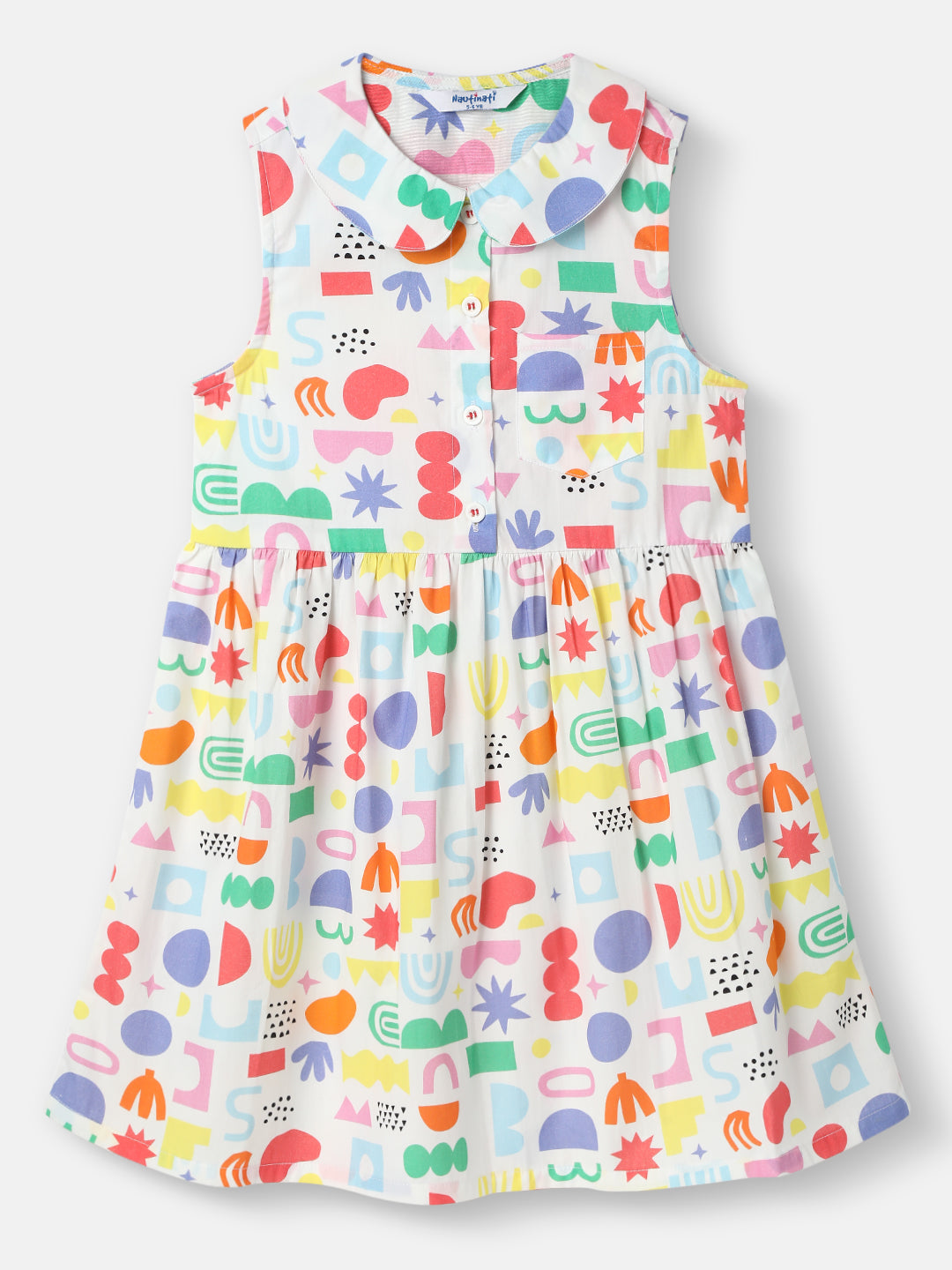 Nautinati Girls Multicolour All-over Print Dress|Sleeveless| Age 2 - 10 Years