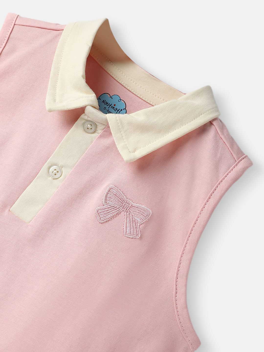 Girls Solid Cotton T-shirt | Sleeveless Polo T-shirt for 2-10 Years | Embroidery Patch