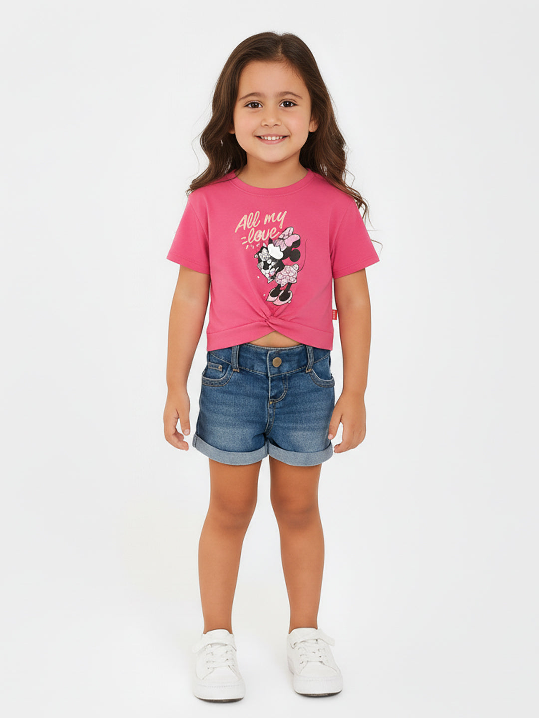 Nautinati Cotton Pink Mickey Mouse T-shirt for Girls