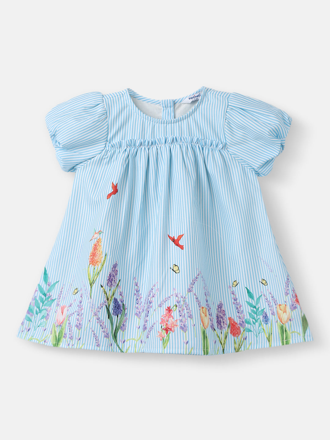 Nautinati Girls Striped Dress|Puff Sleeves| Age 3 - 24 Months