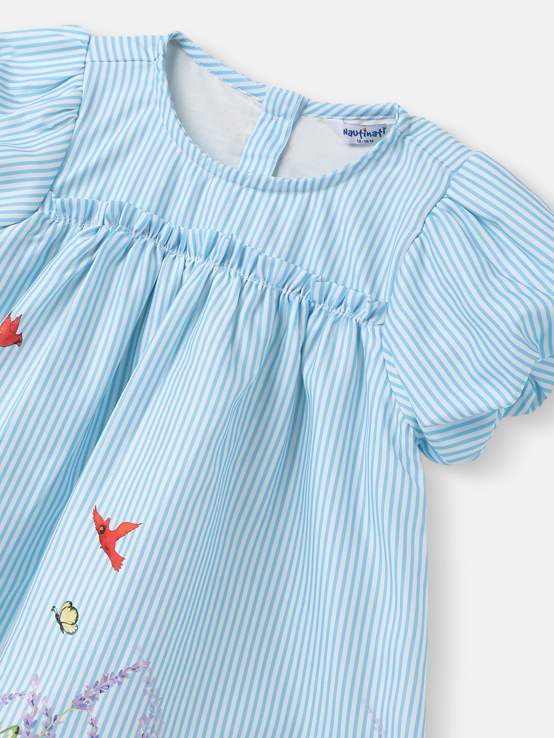 Nautinati Girls Striped Dress|Puff Sleeves| Age 3 - 24 Months