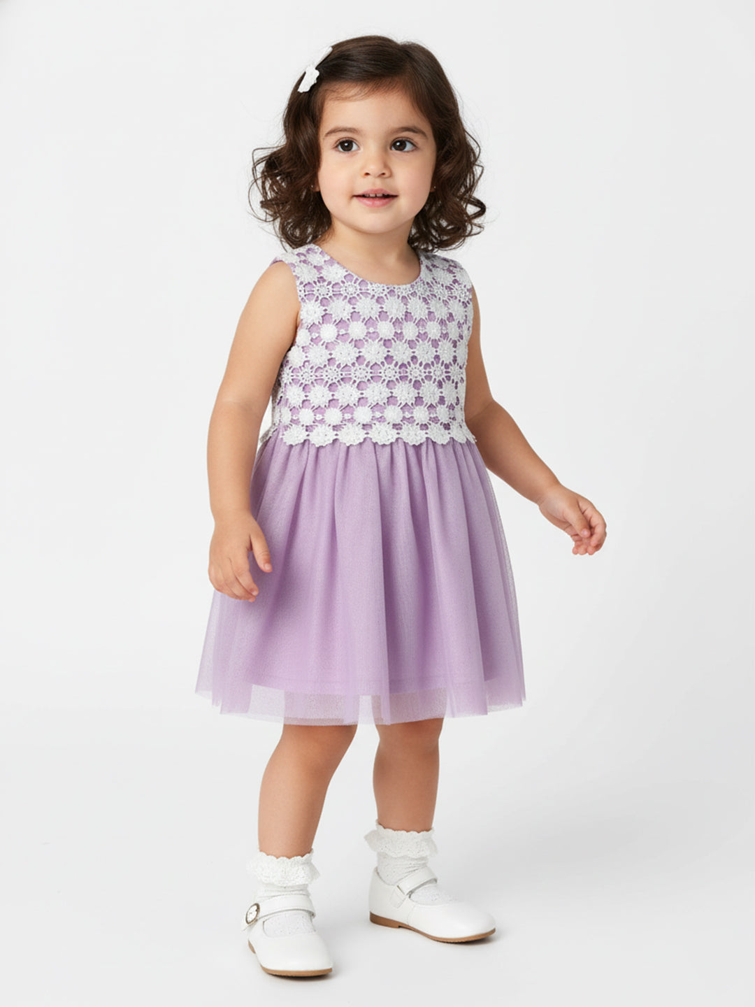 Nautinati Girls' Mesh Party Dress|Applique Design with Lace| Age 0 - 2 Years