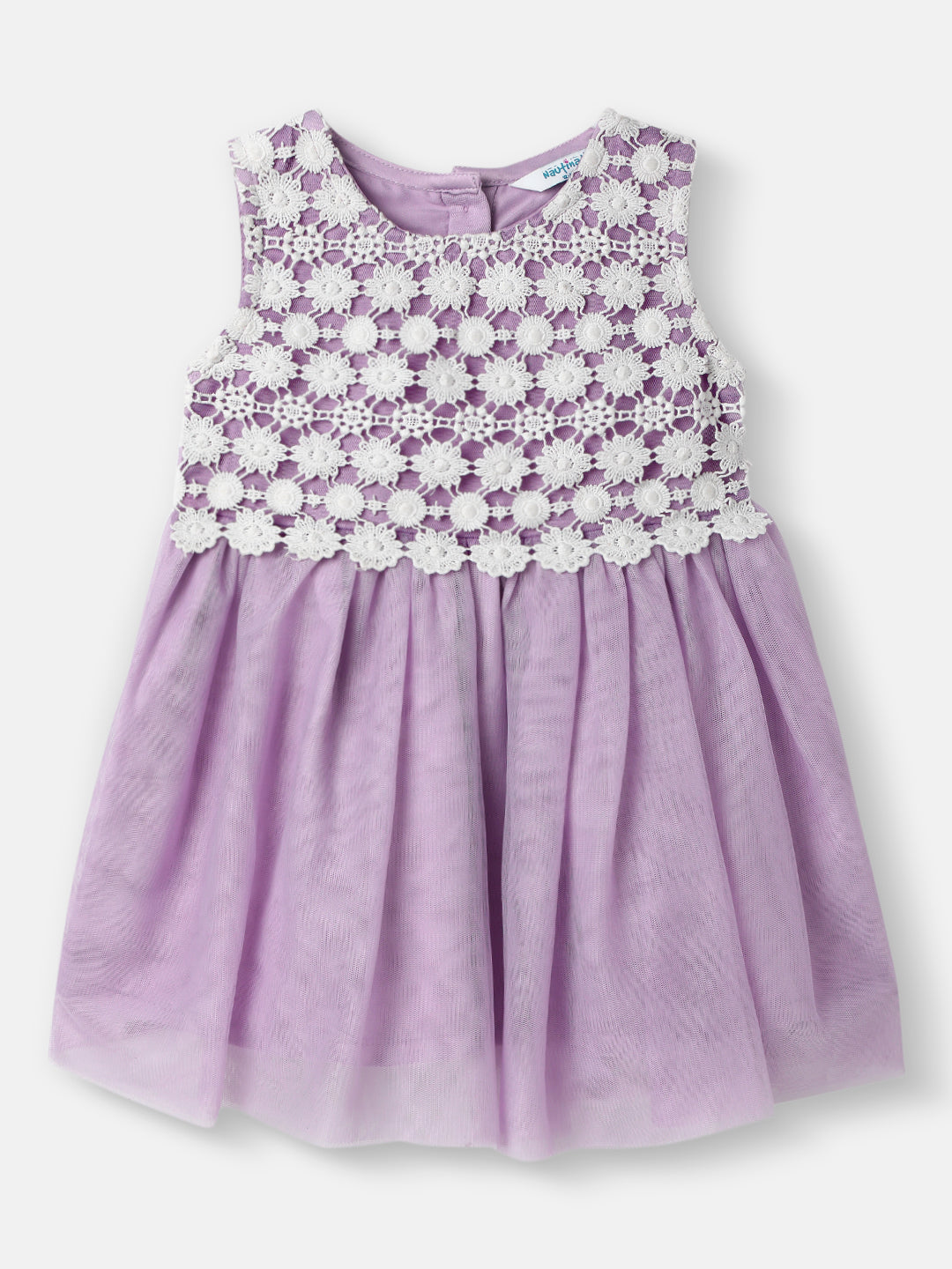 Nautinati Girls' Mesh Party Dress|Applique Design with Lace| Age 0 - 2 Years