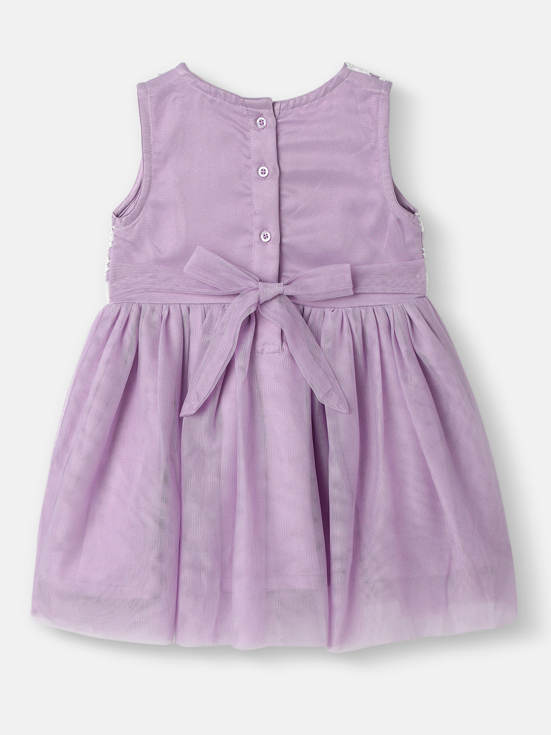 Nautinati Girls' Mesh Party Dress|Applique Design with Lace| Age 0 - 2 Years