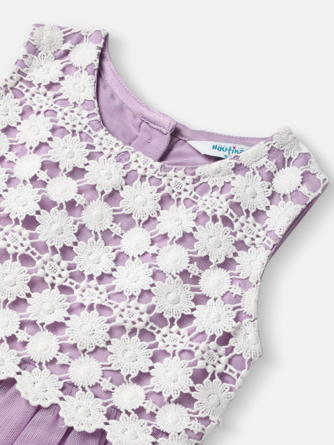 Nautinati Girls' Mesh Party Dress|Applique Design with Lace| Age 0 - 2 Years