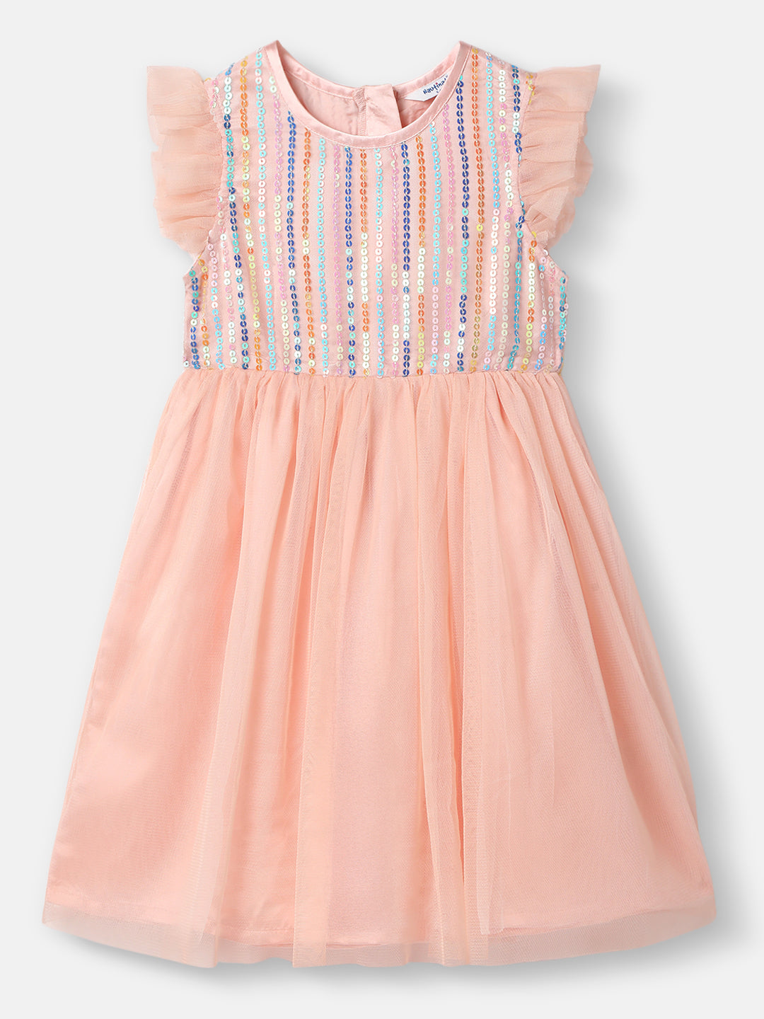 Nautinati Girls Sequined Mesh Party Dress|Ruffle Sleeves| Age 2 - 10 Years
