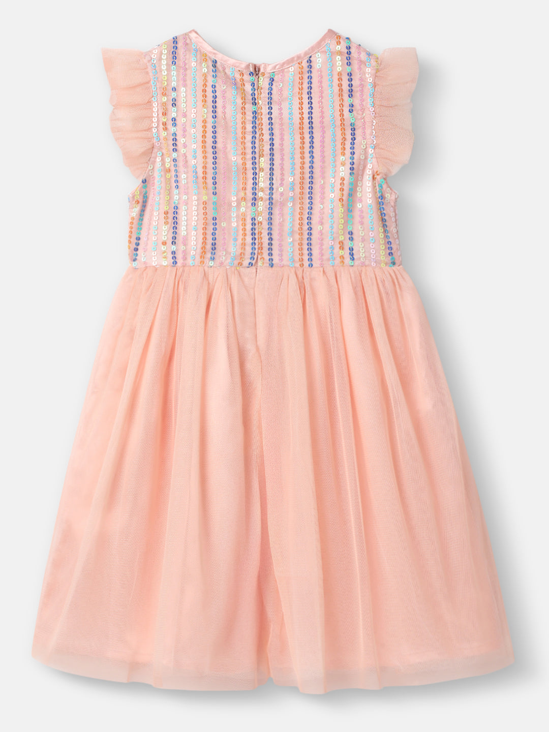 Nautinati Girls Sequined Mesh Party Dress|Ruffle Sleeves| Age 2 - 10 Years
