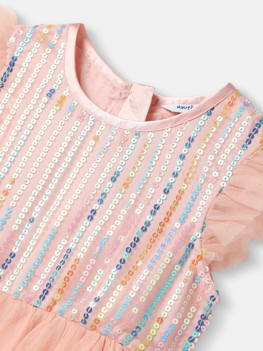 Nautinati Girls Sequined Mesh Party Dress|Ruffle Sleeves| Age 2 - 10 Years