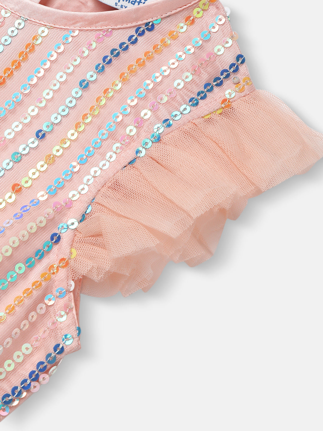 Nautinati Girls Sequined Mesh Party Dress|Ruffle Sleeves| Age 2 - 10 Years