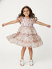 Nautinati Girls Floral Mesh Tiered Dress|Puff Sleeves| Age 2 - 10 Years