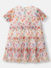 Nautinati Girls Floral Mesh Tiered Dress|Puff Sleeves| Age 2 - 10 Years