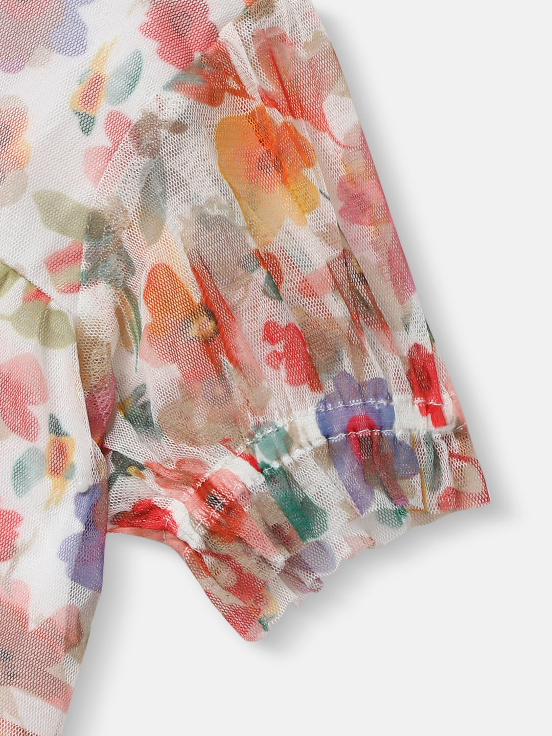 Nautinati Girls Floral Mesh Tiered Dress|Puff Sleeves| Age 2 - 10 Years
