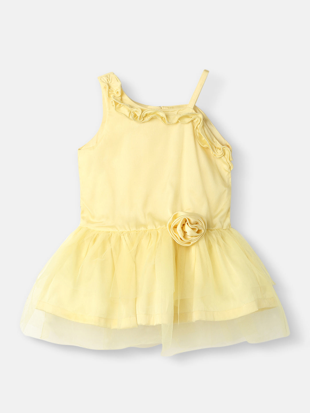 Girls Mesh Party Frock |One Shoulder Dress | Flower On the Neck| Shoulder Straps| 3-24 Months