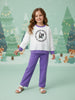 Nautinati White & Violet Typography Sweatshirt Set for Girls