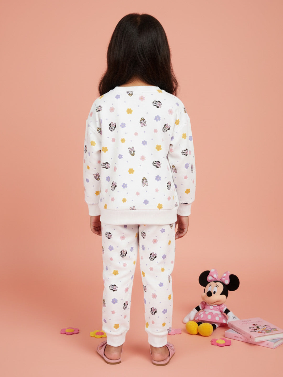 Nautinati White All Over Print Sweatshirt Set For Girls