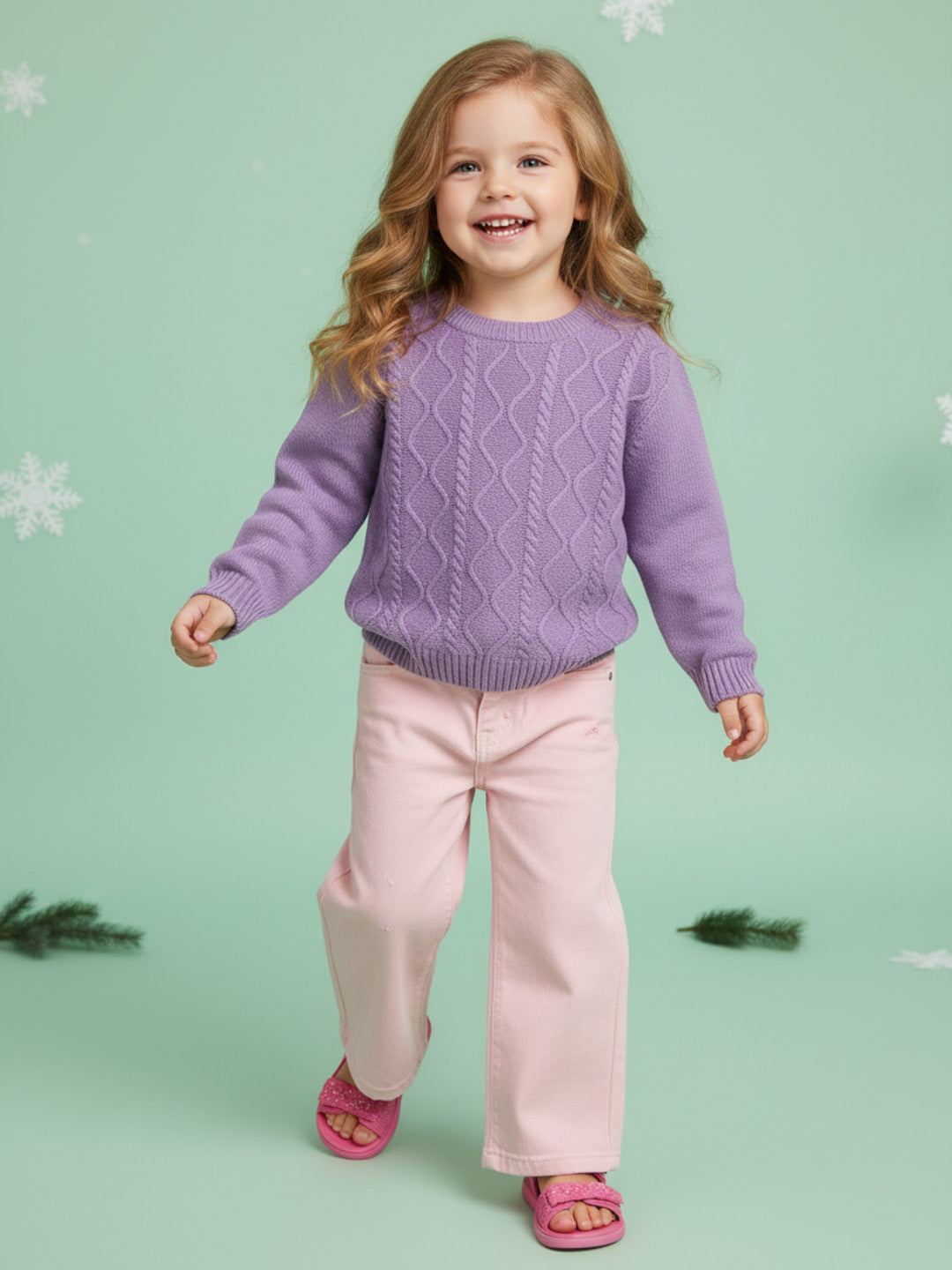 Nautinati Lavender Cable-Knit Sweater For Girls