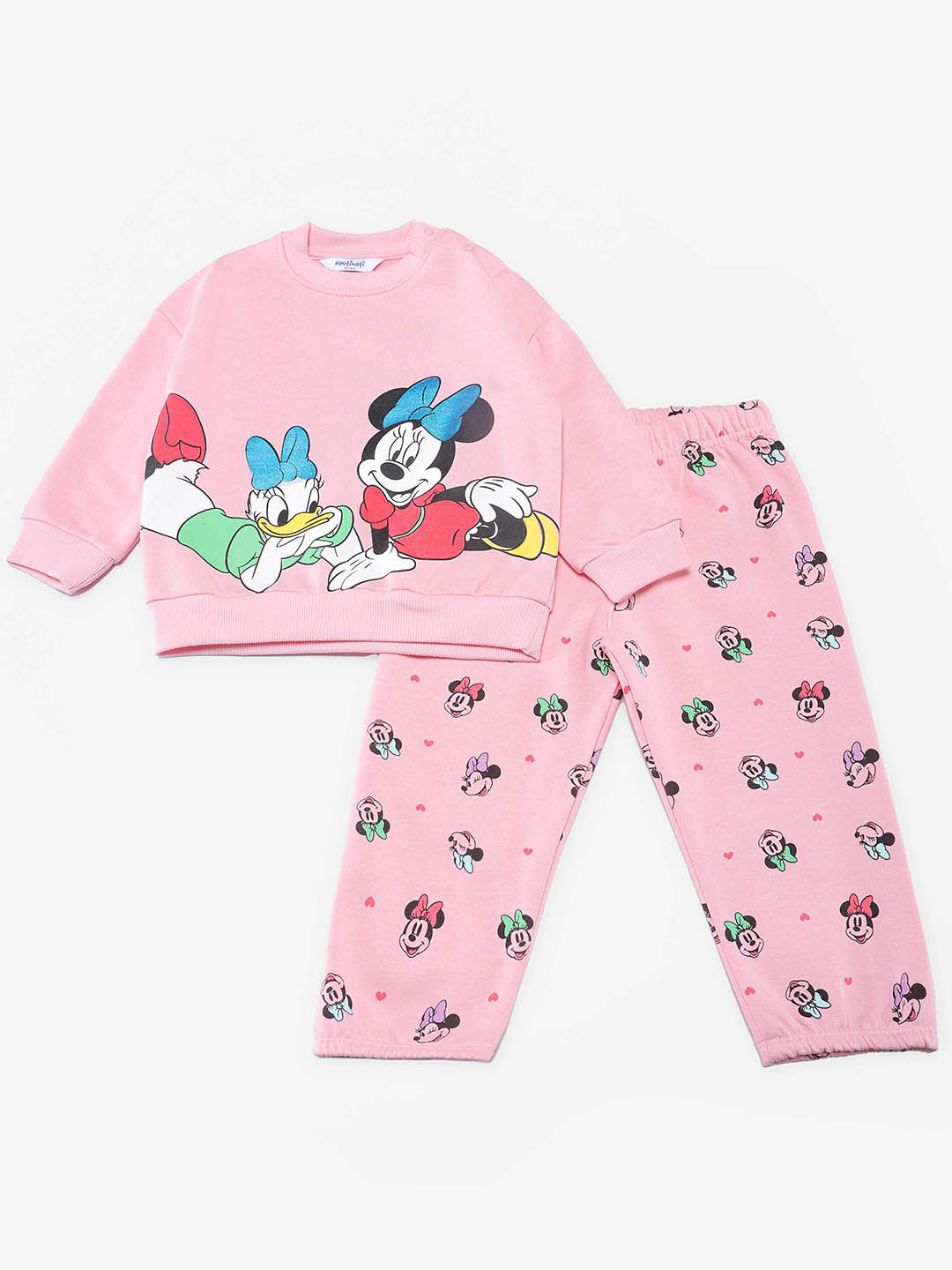 Nautinati Mickey Mouse Print Fleece Combo Set of Sweatshirt and Joggers for Baby Boys and Baby Girls