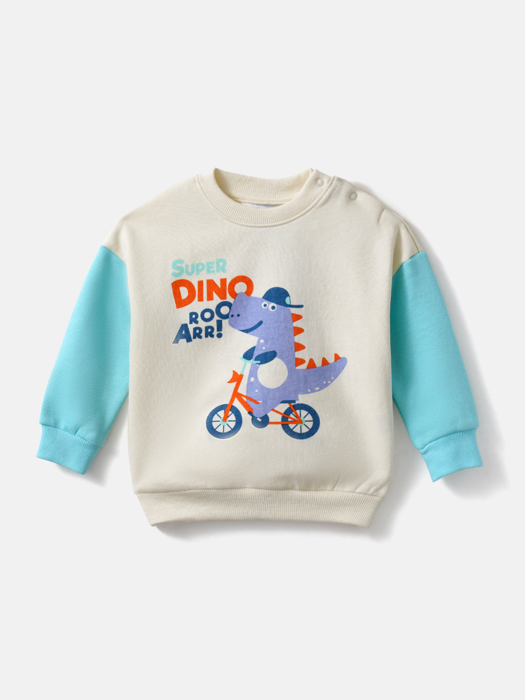 Nautinati Fleece Dino Print Full Sleeve Sweatshirt for Infants