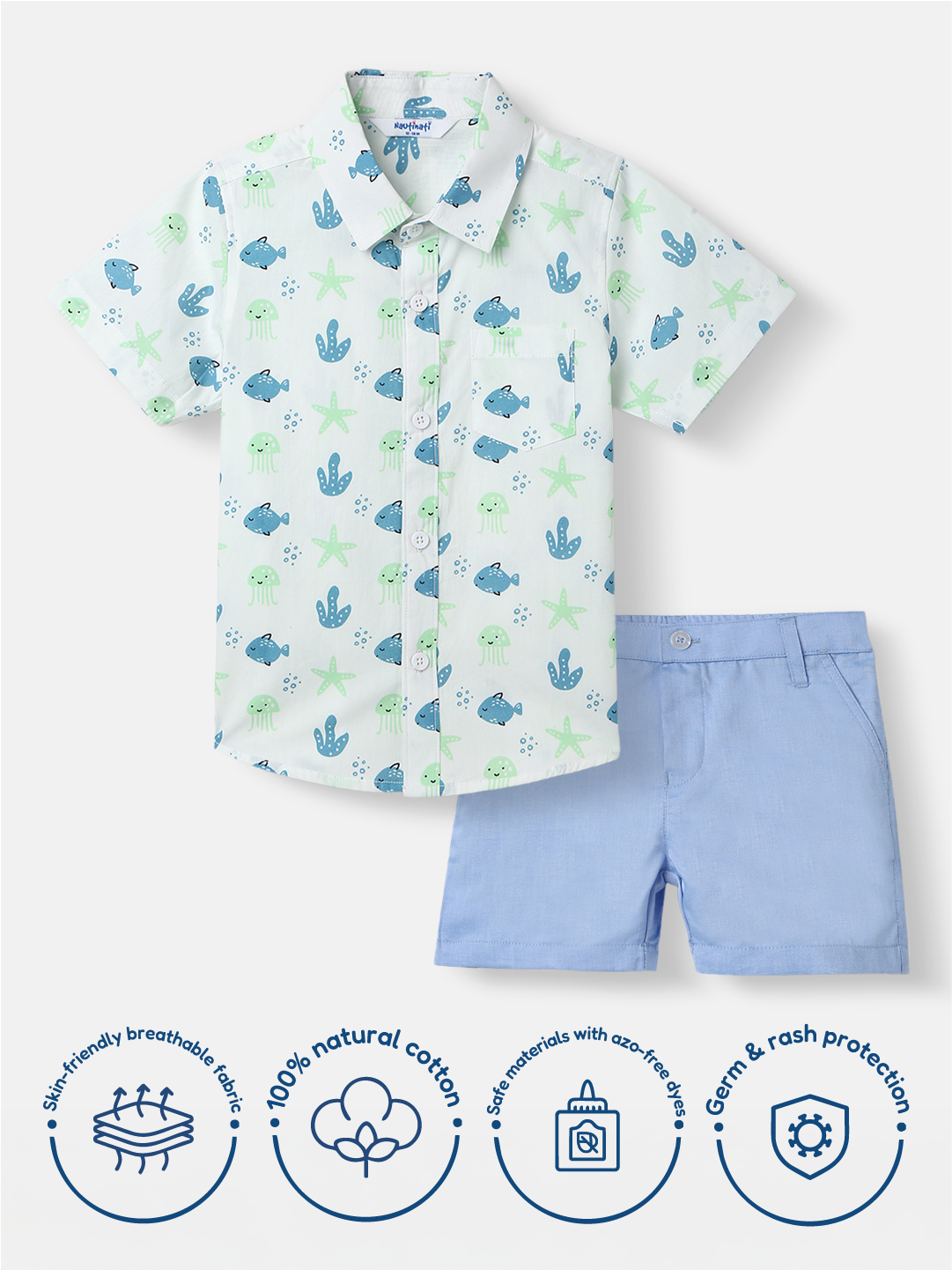 Nautinati Girls' All-over Print Cotton Poplin With Chest Pocket