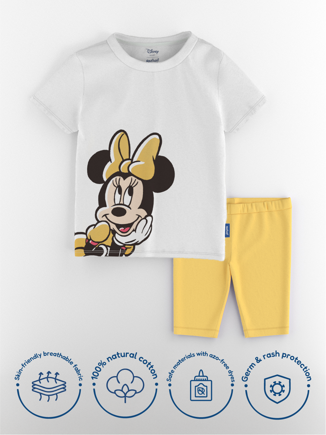 Nautinati Disney Girls Minnie Mouse Printed T-shirt and Solid Shorts