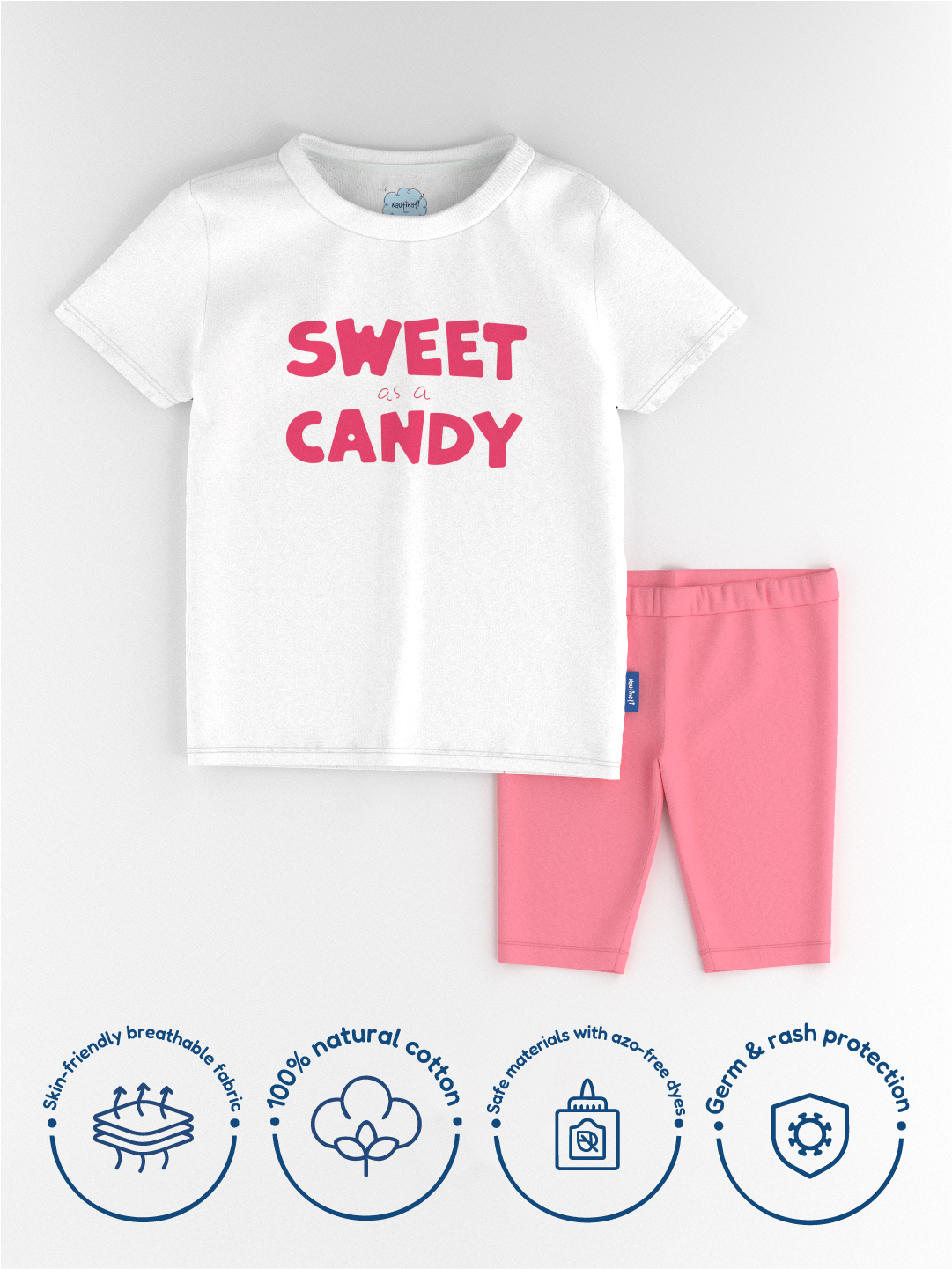 Nautinati Girls' Cotton Graphic Printed T-shirt and Solid Biker Shorts